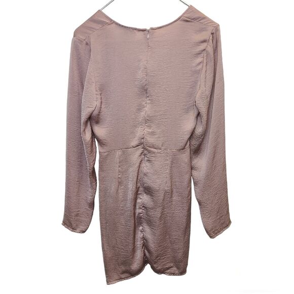 Missguided Pink Plunge Neck Silky Long Sleeve Panelled Thigh Slit Mini Dress 4 - Picture 3 of 10